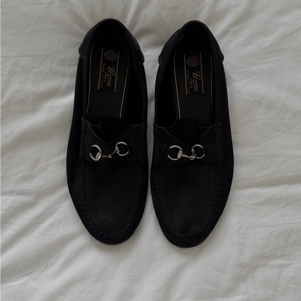 Gucci Black Suede Horsebit Loafers